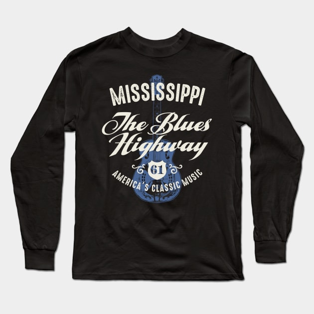 Mississippi The Blues Highway 61 Long Sleeve T-Shirt by Designkix